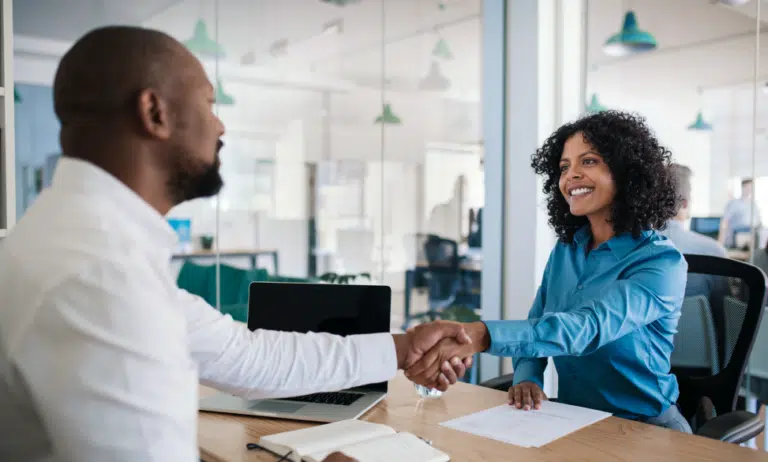 two people interviewing in office