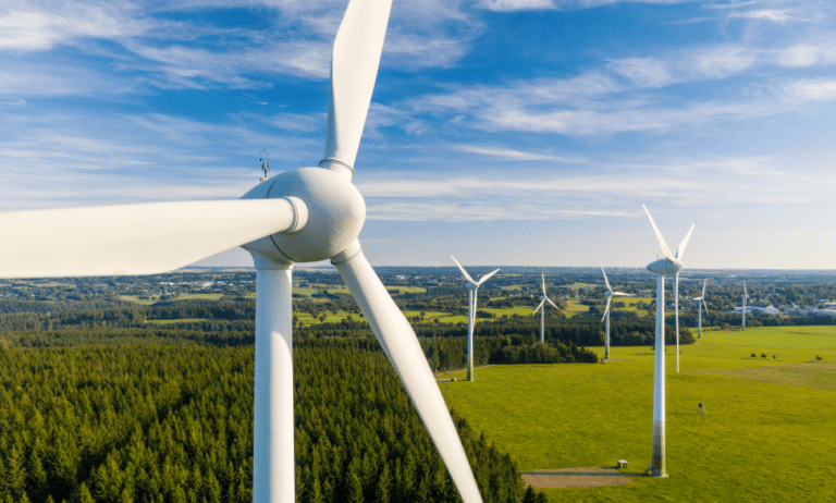 wind turbines on wind farm