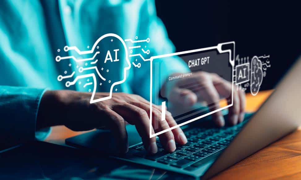 Man using ChatGPT Chat with AI, Artificial Intelligence command prompt