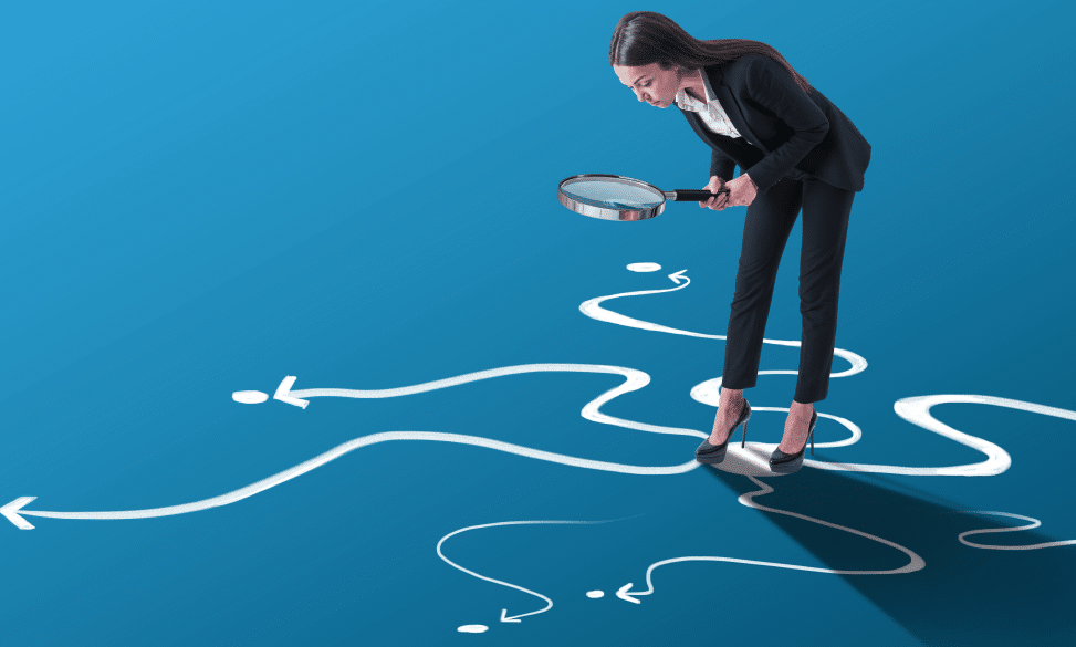 professional woman looking at different paths for job search