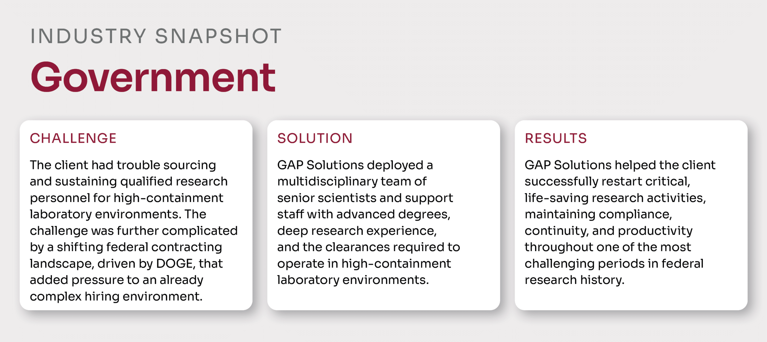 Federal Research Staffing for a Premier Public Health Organization snapshot